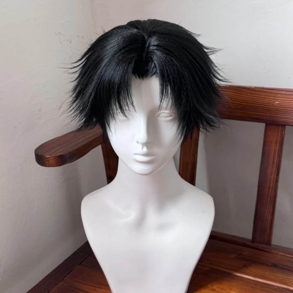 Anime Chrollo Lucilfer Cosplay Wig Black Short Hair with Simulation Scalp Top Heat Resistant Synthetic Fiber Rose Net Daily Wig