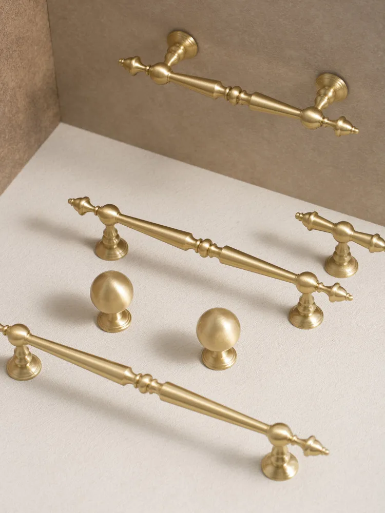 Solid Brass Drawer Handles - Simple Style Metal Cabinet Pulls Antique Furniture Knobs for Kitchen Cupboard, Wardrobe and Dresser