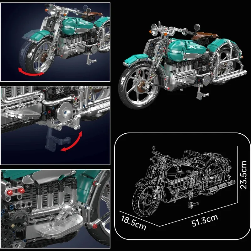 MOULD KING American Style Cruiser Motorcycle Building Blocks 23004 Model 1971PCS Construction Toy for Adults