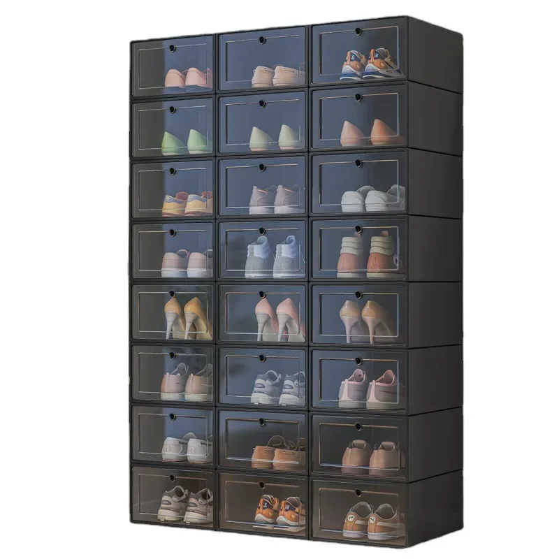 Japanese Style Extra Large SizeTransparent Household Use Simple And Stackable Shoe Cabinet Dustproof Tape Cover Storage Box