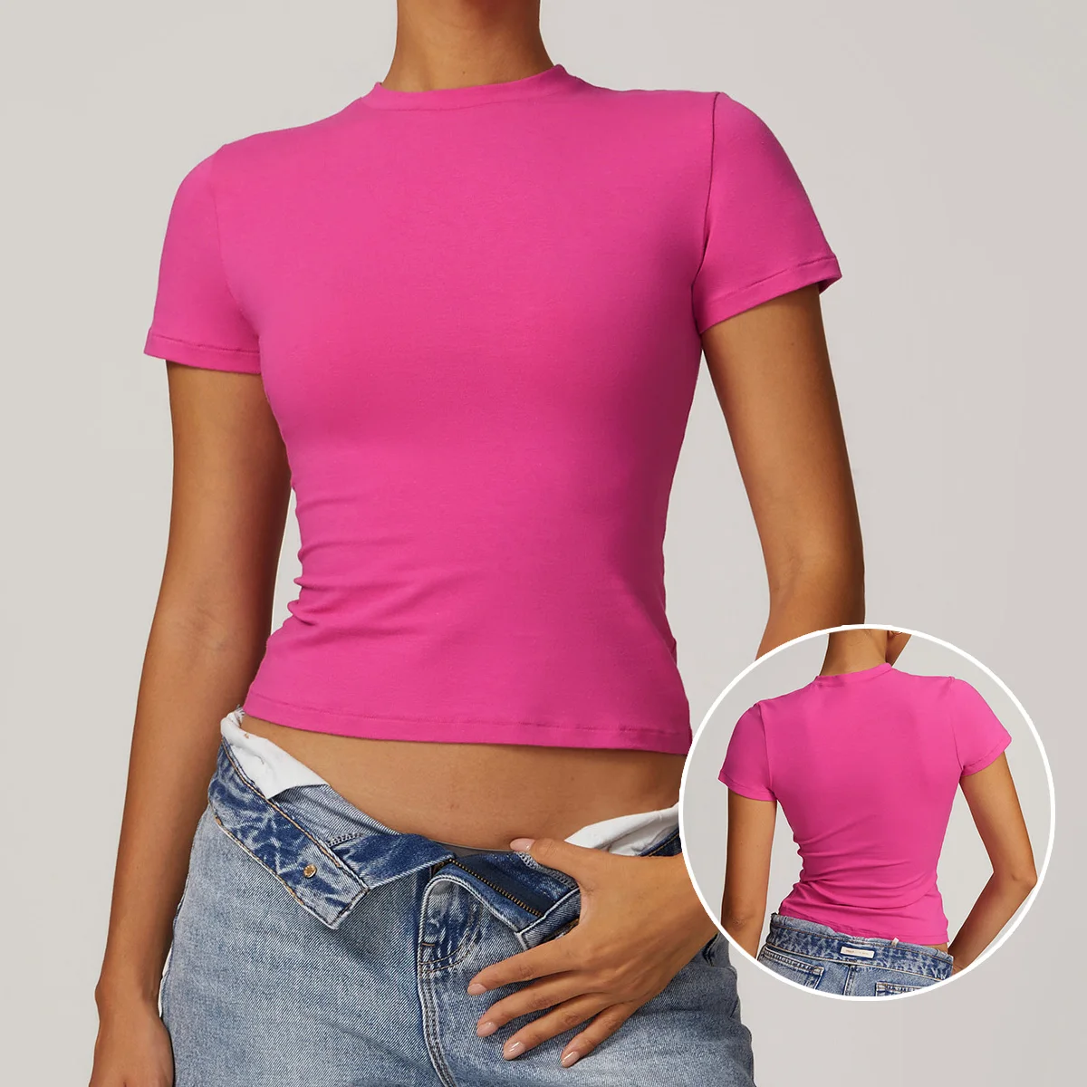 Women Running Cropped Top Tee Short Sleeve Gym Workout Fitness T-shirt High Elastic Yoga Shirt 8885