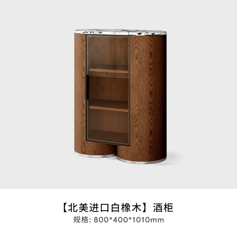 Solid wood wine cabinet living room light luxury glass display cabinet wall-mounted home retro art white oak wine cabinet