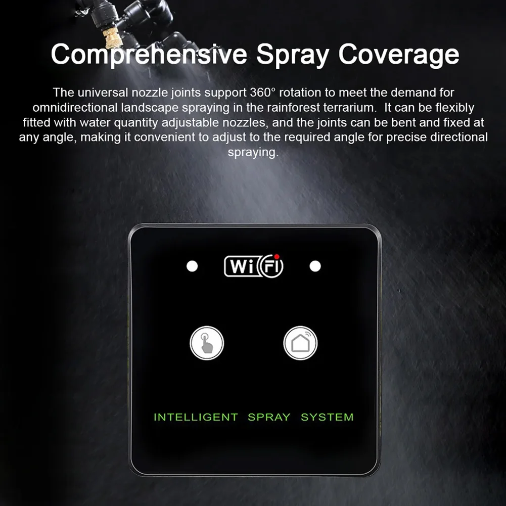 Rotating Terrarium Spray System with Dual Nozzle Options Timed Intervals and Natural Rainfall Simulation for Humid Environments