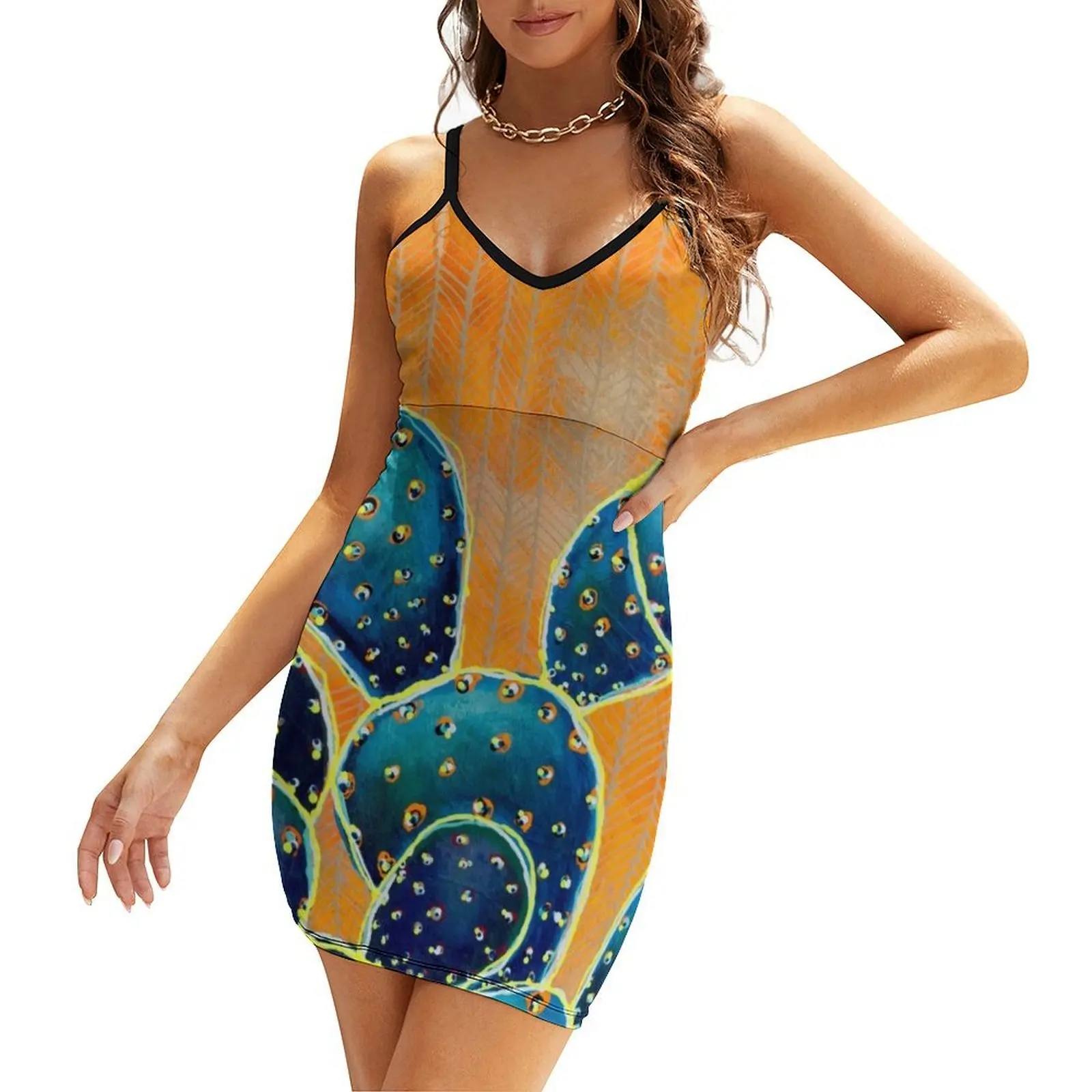 

Desert Orange Blue Cactus Painting Sling Dress Female clothing women's summer dresses 2025 women's summer dress 2025