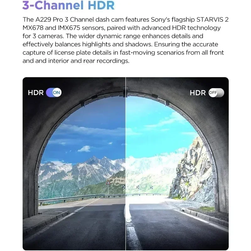 Support 512GB A229 Pro 3 Channel 4K HDR Dash  Car Camera, 5GHz WiFi GPS, Voice Control, 24H Parking Mode,