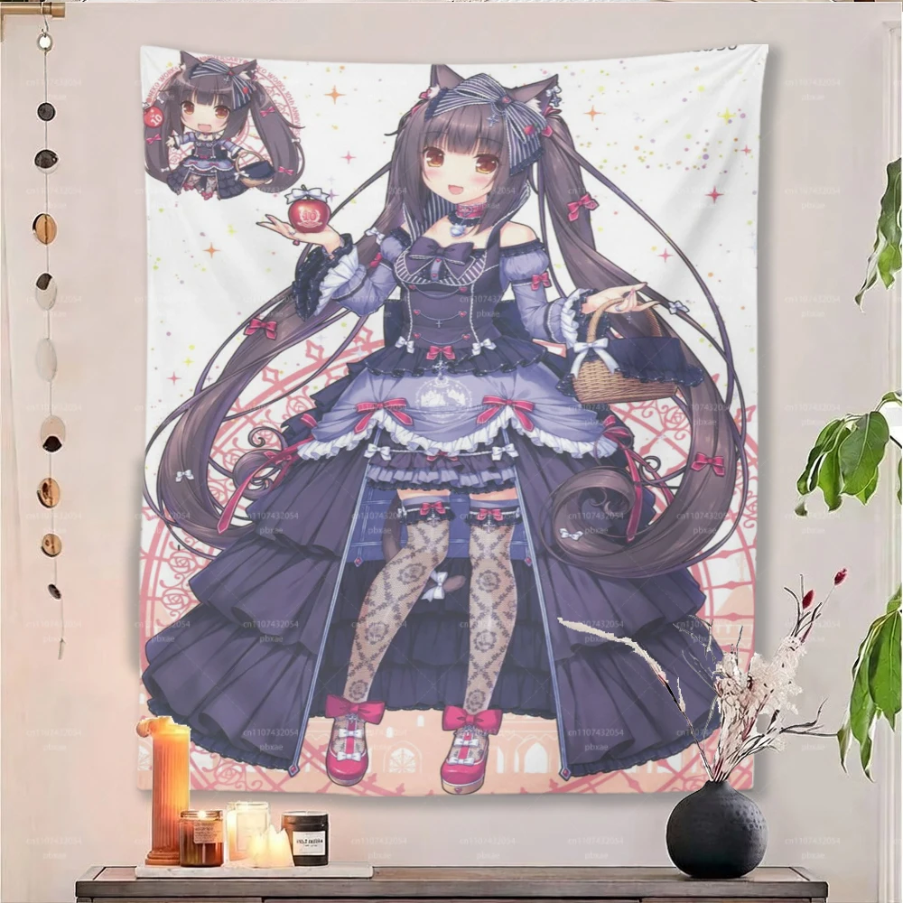 N-Nekopara Anime Tapestry Vertical  Wall Hanging for Dorm Bedroom Art Decor