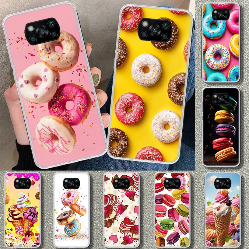 Macaron Ice Cream Cake Doughnut Phone Case Cover for Xiaomi Poco X6 X5 X4 X3 Nfc X7 F6 Pro F5 F4 Gt F3 M5S M5 M4 M3 Art Print Co