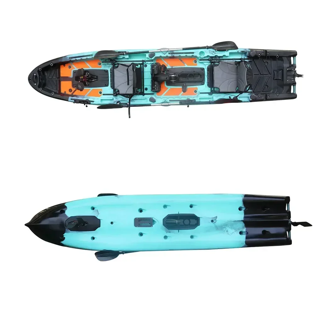 New Arrival 14FT 2-Person Pedal Kayak 4.2m Length Electric Motor Fishing Kayak HDPE Hull Material Plastic Water Sports