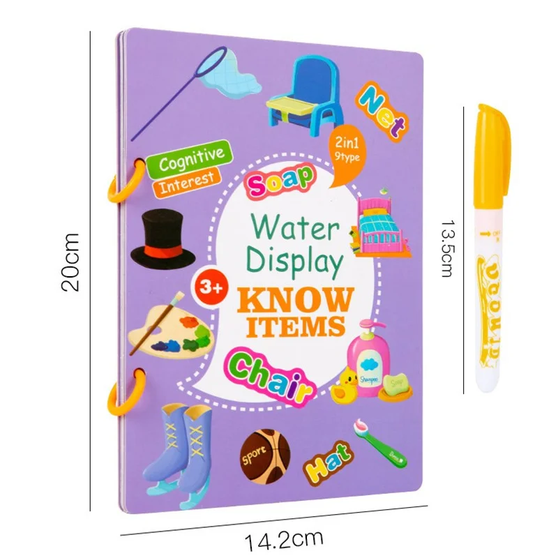 Livre d'eau d'autocollant de bulle réutilisable pour les enfants, ensemble d'art de gribouillage de Cognition correspondant, jouet éducatif d'apprentissage précoce
