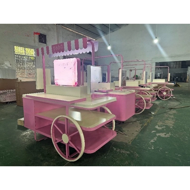 Cosmetics Store Design Display Cart Retail Display Cabinet Design Makeup Metal Booth Cart Wheeled Skin Care Product