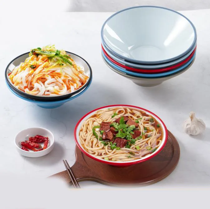 Melamine Imitation Porcelain Tableware Restaurant Mixed Noodles Ramen Plastic Two-color Bowl