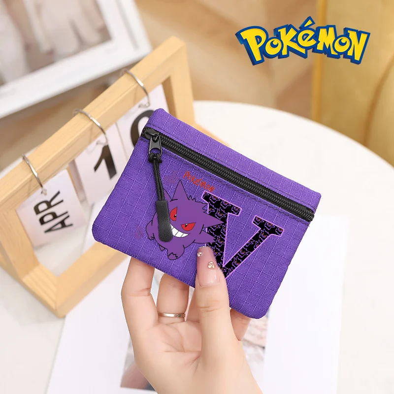 Pokemon Pikachu Zipper Coin Purse Purple Printing A-Z Letters Casual Card Wallet Small Item Bags Solid Color Waterproof Card Bag