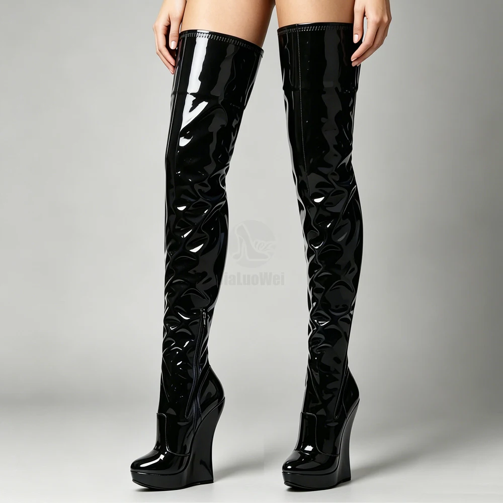 18cm Ultra High Wedge Platform Over-The-Knee Thigh Boots Sexy Fetish Unisex Plus Size Slim Fit Pole Dance Cosplay Party Footwear - view 3