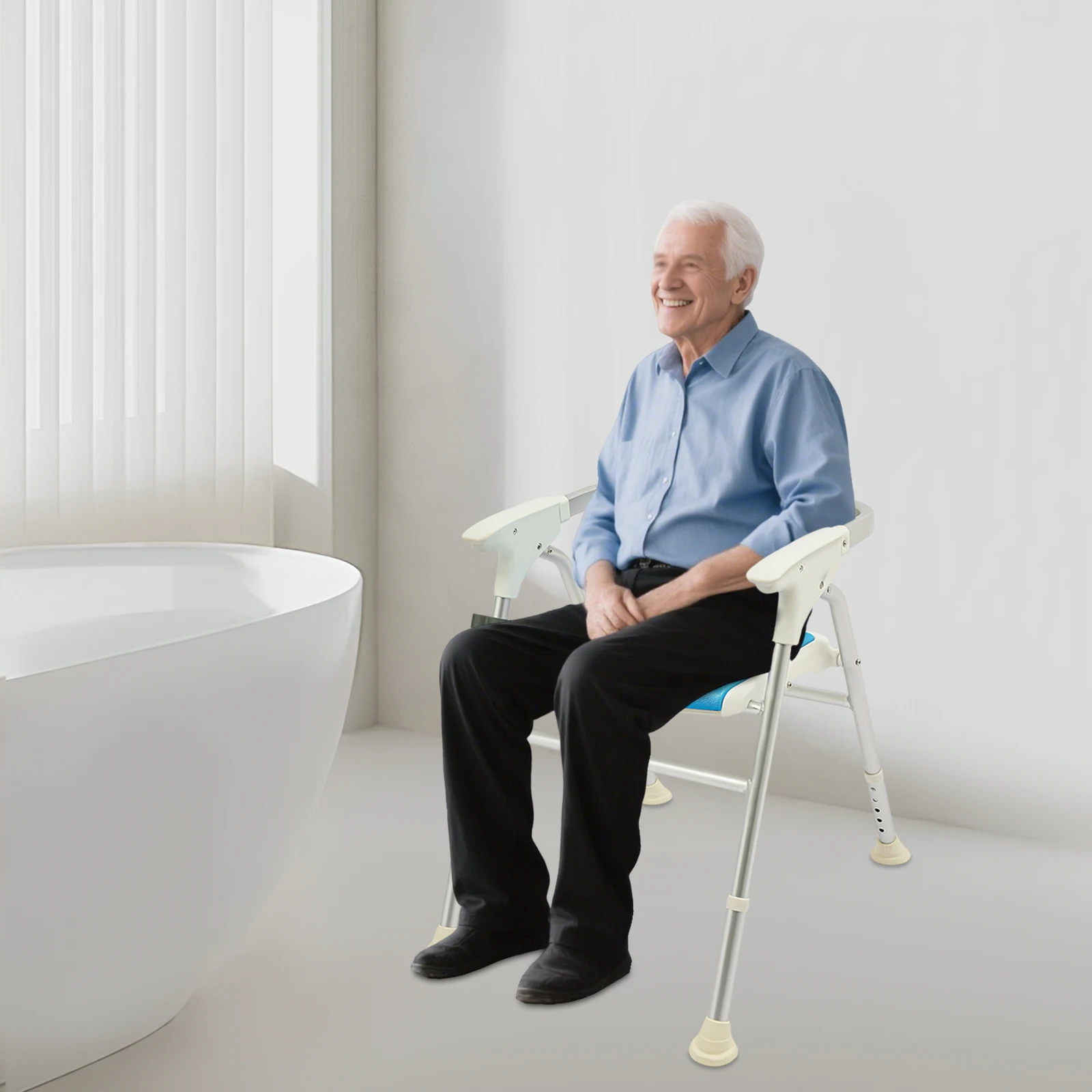 Shower Chair Adjustable Foldable Bath Seat for Elderly Disabled Adults, Heavy Duty Shower Stool with Backrest Armrests, 330LBS Capacity image 6