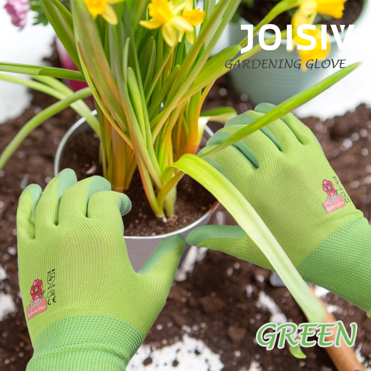 3 Pairs Women\'s Colorful Gardening Gloves, Nitrile Foam, for Digging, Planting, Weeding - Nail & Finger Protection, Unisex, with