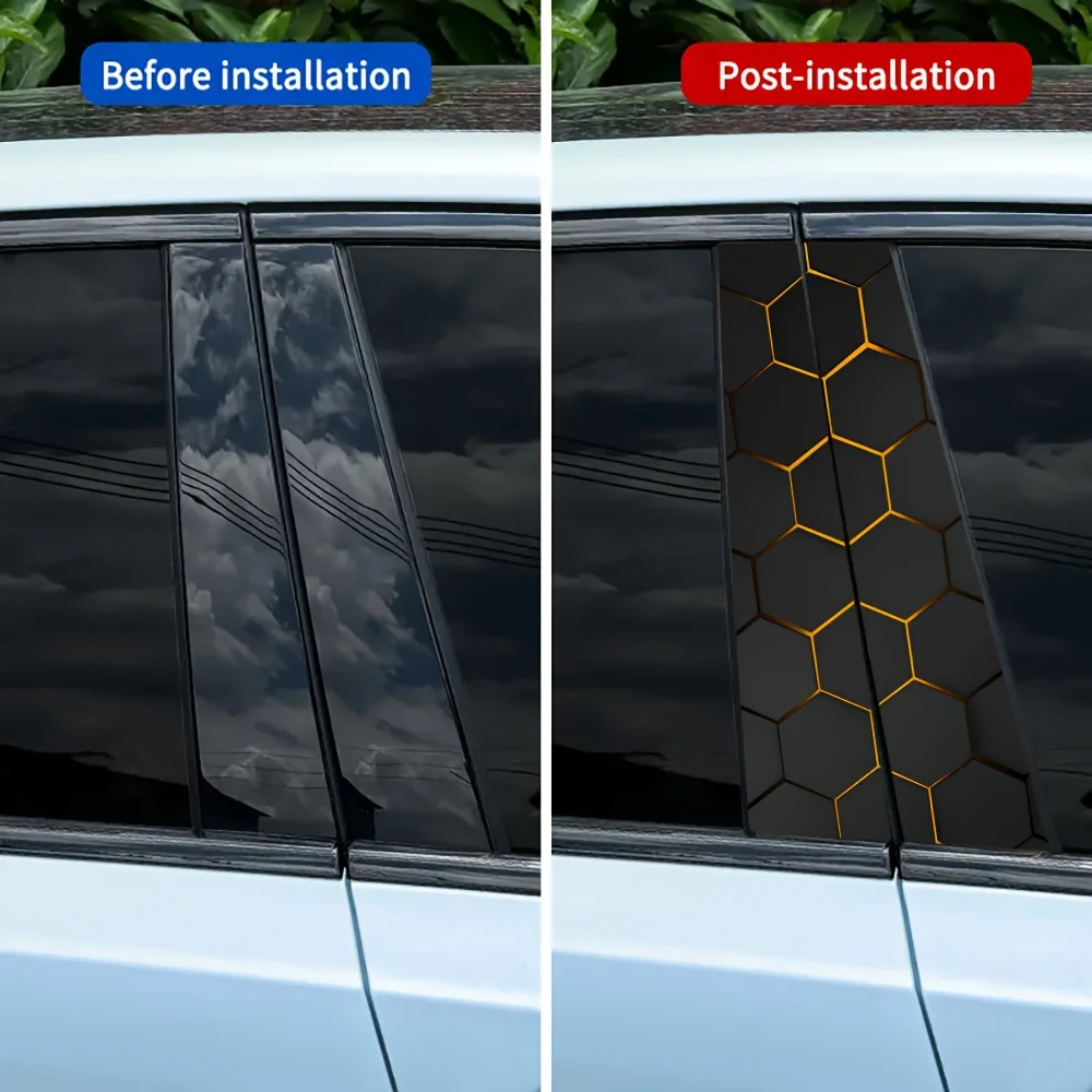 ملصق على شكل حرف B مكون من قطعتين من ملصق الخيال العلمي مقاوم للماء بنمط قرص العسل الأصفر السداسي ذاتي اللصق للأسطح الزجاجية والمعدنية