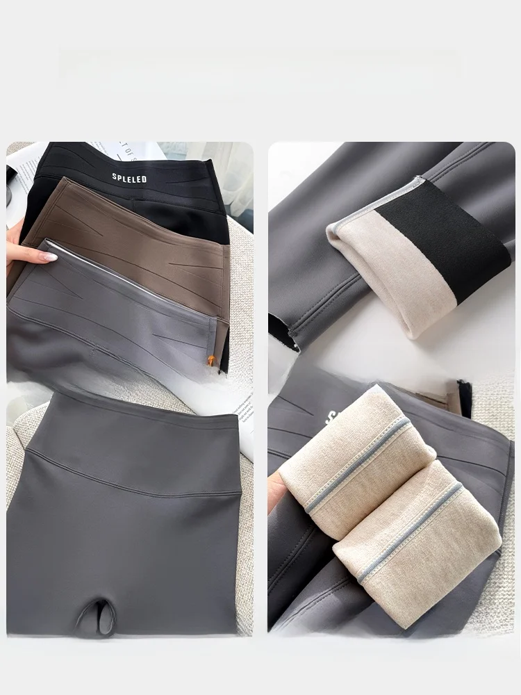 スリムフィット ハイウエスト ヨガパンツ レディース 秋用 サーマル ヤギ革 カメレオンレザー レギンス 非膨張性 暖かい 通気性
