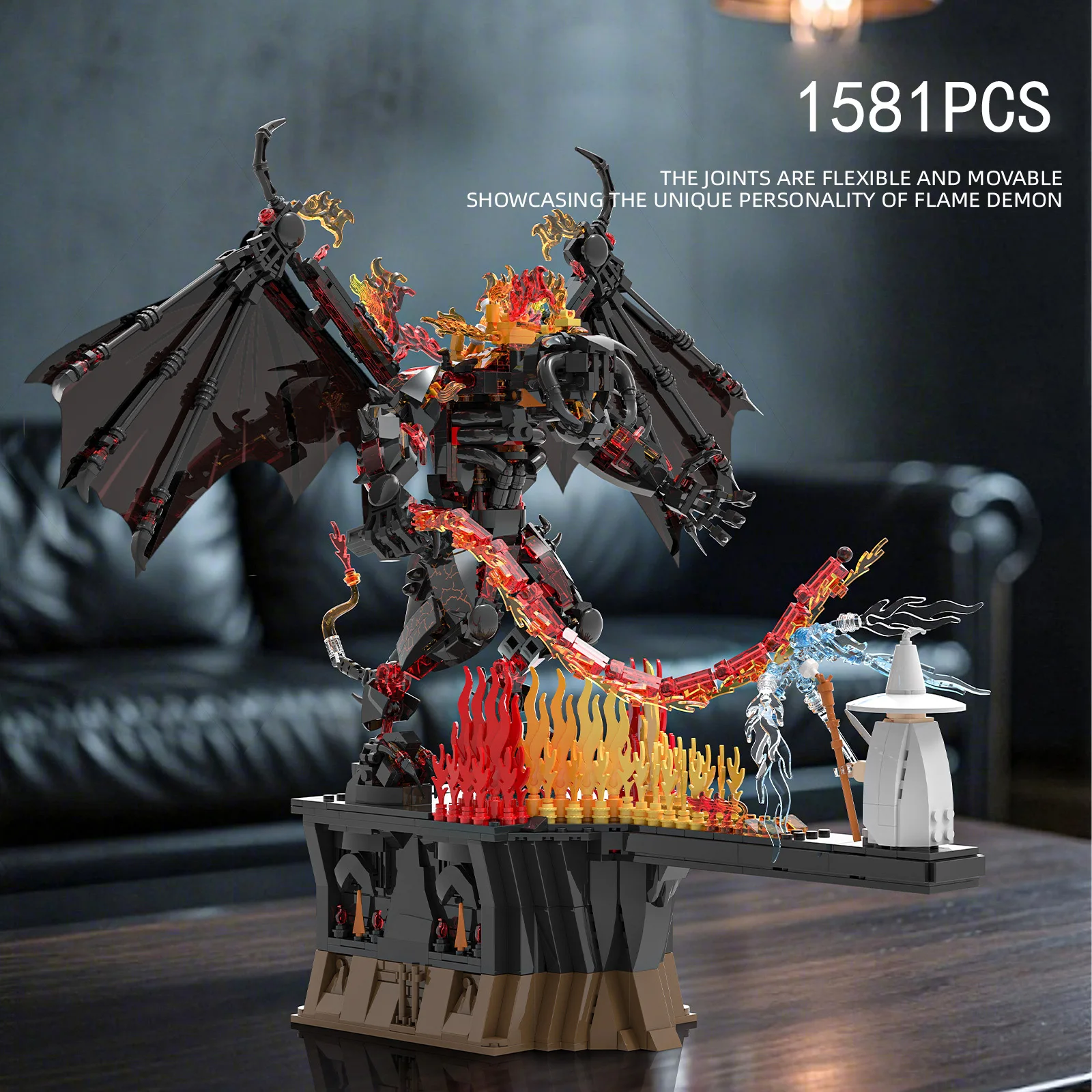 iDEA Movie Game Fire Devil Building Block Flame Demon Assembly Model Sets Bricks Educational Toy Collection With Light For Gifts
