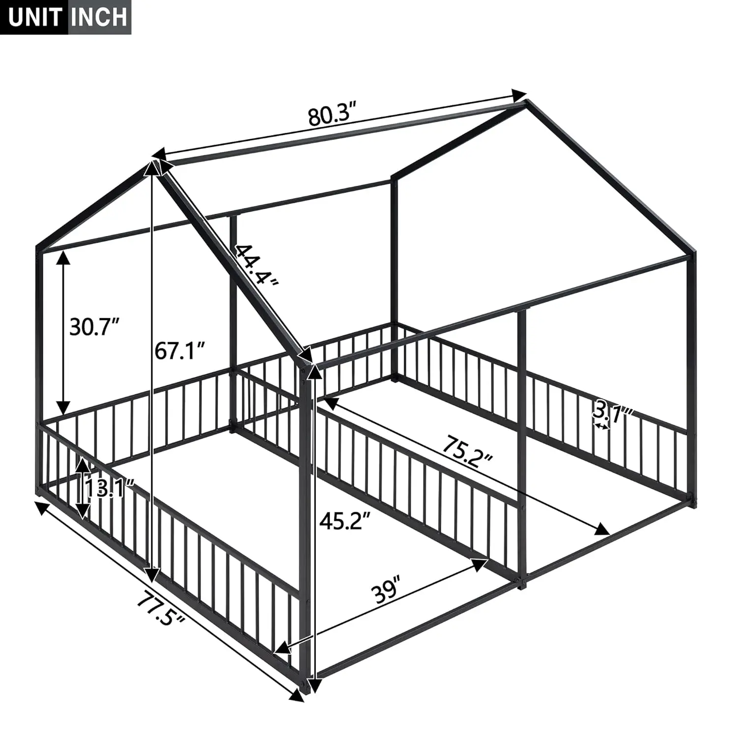 Metal Twin Size House Platform Beds Frame for Boys Girls Kids Toddler, Two Shared Beds, Black, Customized