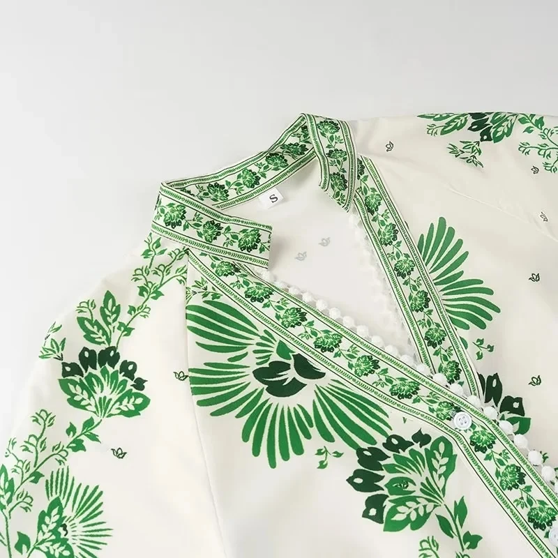 JNLEAOG Faionable décontracté imprimé longue Sve Dr femmes rue Sle taille ample Polyester Fiber a-ligne jupe bouton unique