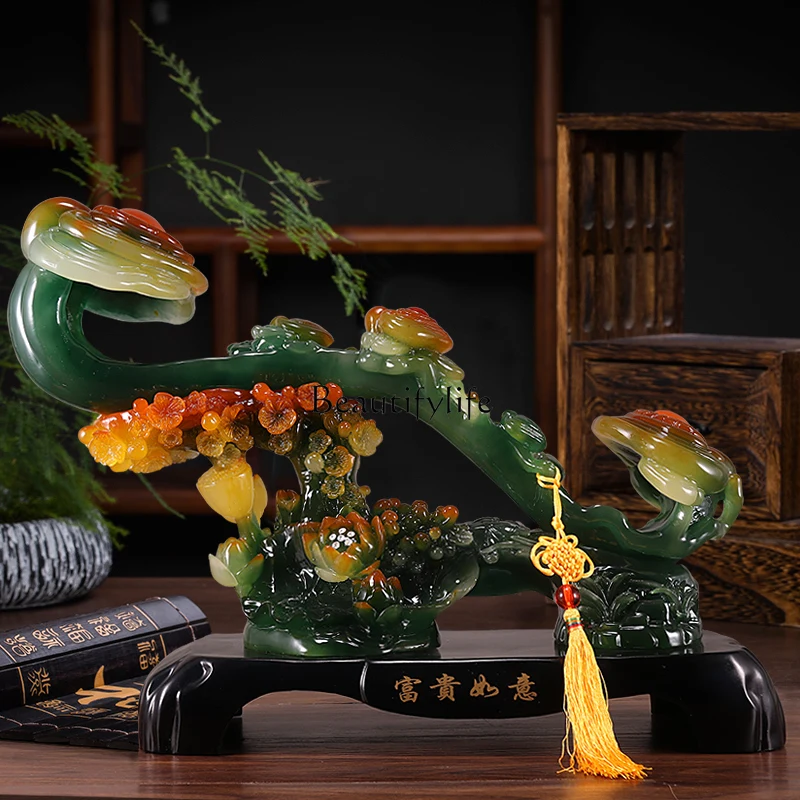 

-*Large Jade Ruyi Living Room Entrance Shelf TV Cabinet New Chinese Decorative Ornament