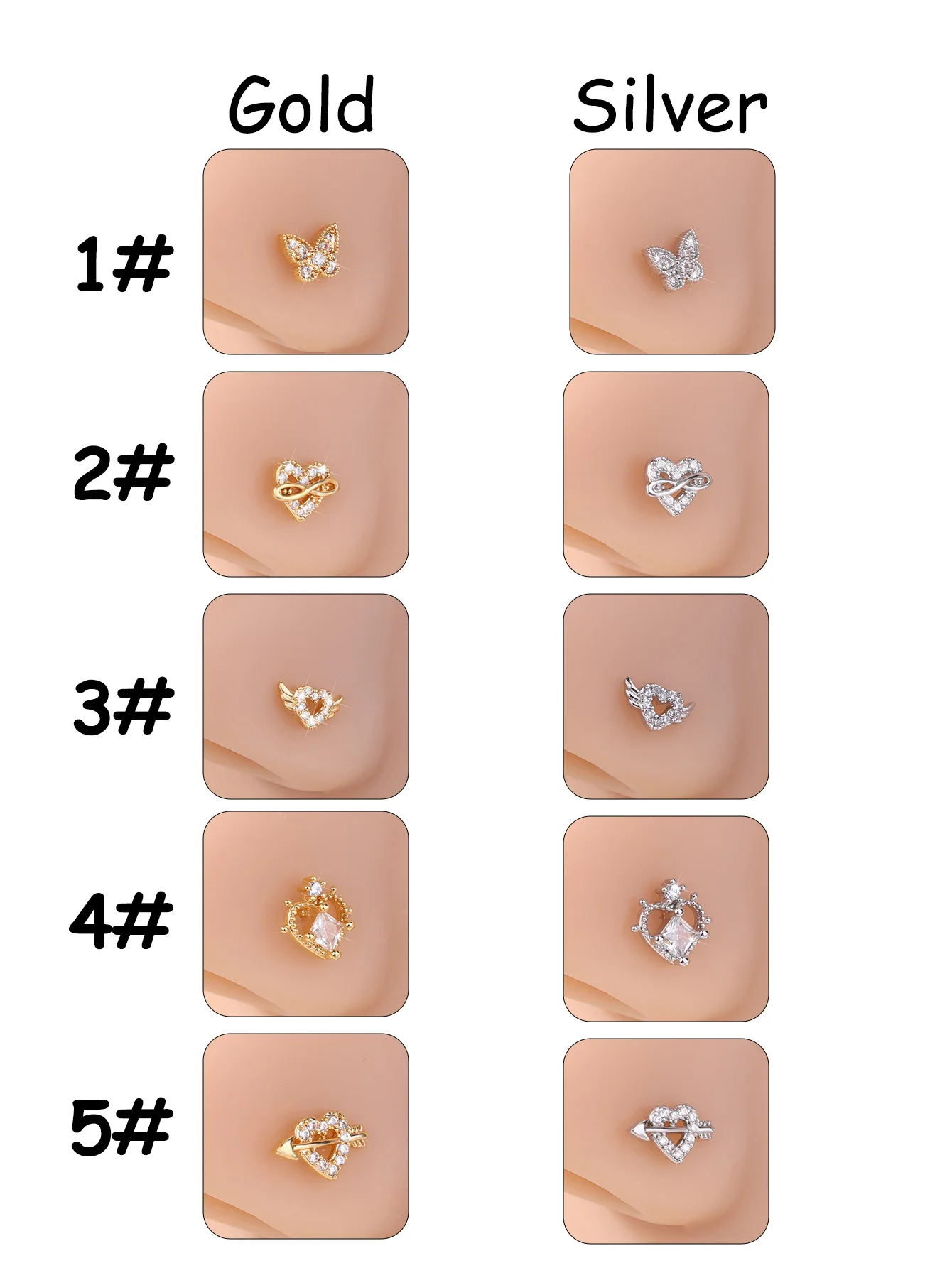 1Pcs/5Pcs L Shaped Nose Studs for Women Fashion Cute Nose Piercing Jewelry Clear Stone Heart Butterfly Y2K CZ 20G Nose Rings