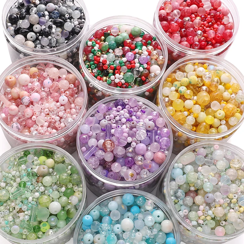 90-120pcs 3-12mm Mixed Size Glass Beads Loose Spacer Beads For DIY Jewelry Making Bracelet Necklace Earring Accessories