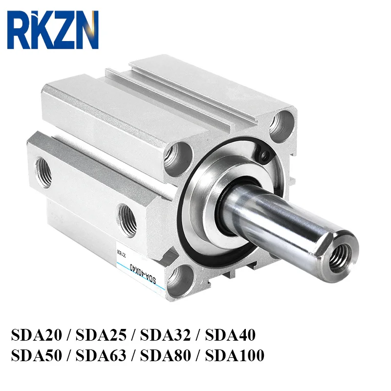 SDA16 SDA20 SDA25 SDA32 SDA40 SDA50 SDA63 SDA80 Stroke 5 to 100mm Double Acting Air Pneumatic Thin Compact Piston Cylinder
