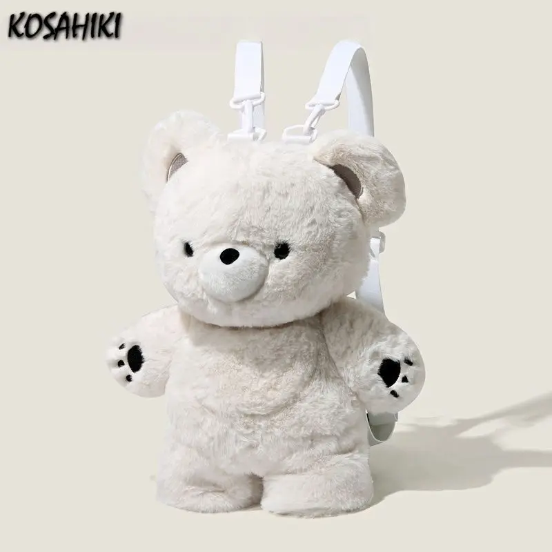 Japanese Kawaii Cute Cartoon Fluffy Bear Backpack Women Sweet Y2k Aesthetic Chic Schoolbag Preppy Fashion Backpacks for Students