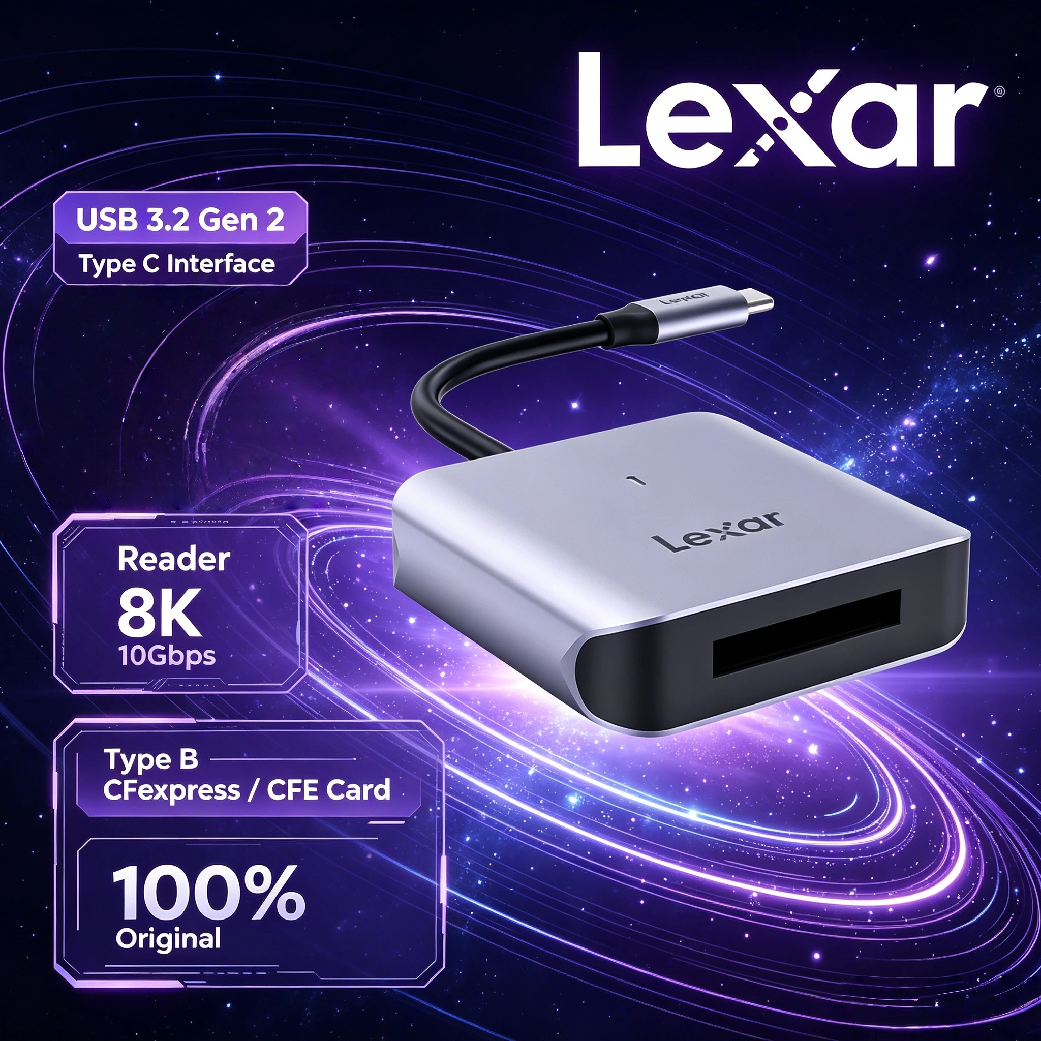 

Lexar 510U CFexpress Type B Reader USB 3.2 Gen2 Type C 10Gbps Speed Supports 8K Video Workflow for Pro Studio Photographer