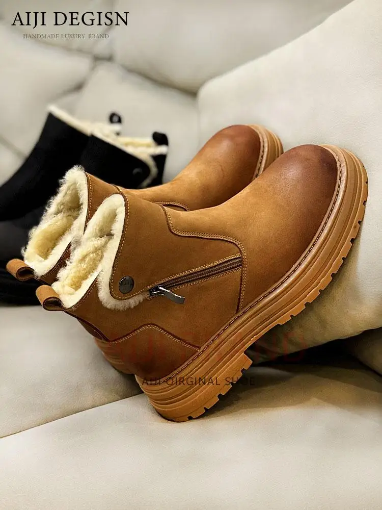 

Fur Snow Boots Men's Thick Wool Warm High Top Cotton Shoes Male Outdoor Anti Slip Thick Soled Riding Ankle Boots Youth