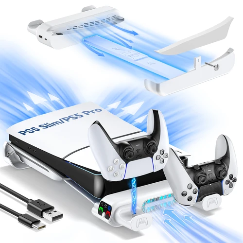 Soporte de refrigeración Horizontal para consola PS5 Slim/PS5 Pro, cargador de controlador PS5 Slim para Playstation 5 Slim Disc y ediciones digitales
