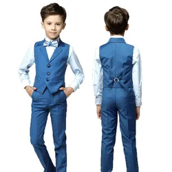 Boys Wedding Suit Baby Kids Vest Shirt Pants Bowtie 4PCS Photography Suit Child Birthday  Ceremony Costume Teenager School Set