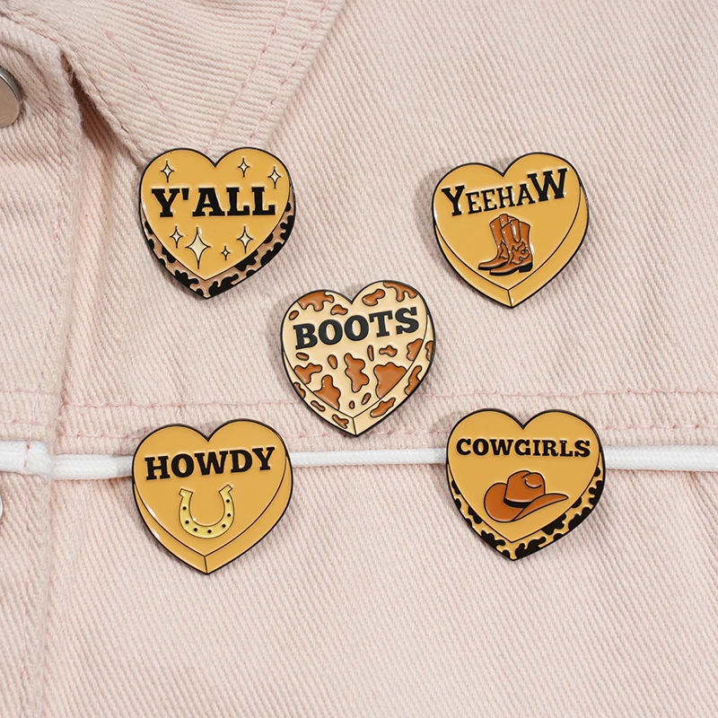 Heart Western Cowboy Boots Brooch Creative Howdy Cowgirls Retro Enamel Pins Decorative Lapel Badge Clothes Backpack Jewelry Gift