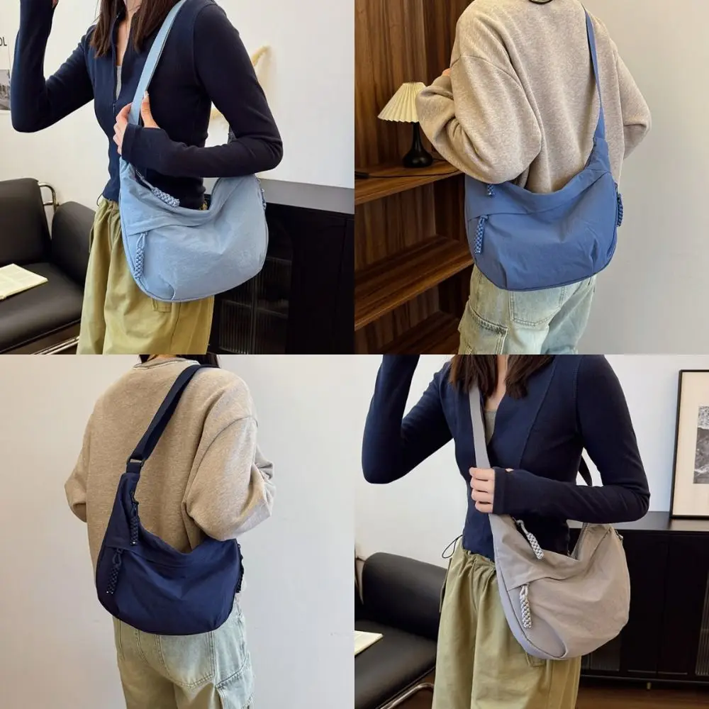 Neue Canvas-Umhängetaschen mit großer Kapazität, koreanische schlichte Sport-Hobos-Tasche, einfarbige leichte Dumpling-Tasche für Reisen – Detail 15