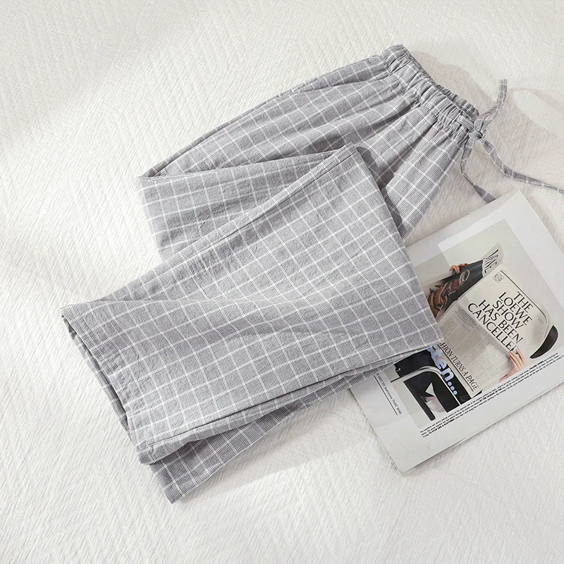2026 New Spring/Summer Couple Sleeper Pants 100% Cotton Gauze Men's And Women's Pants Thin Japanese Checkered Loose Home Pants