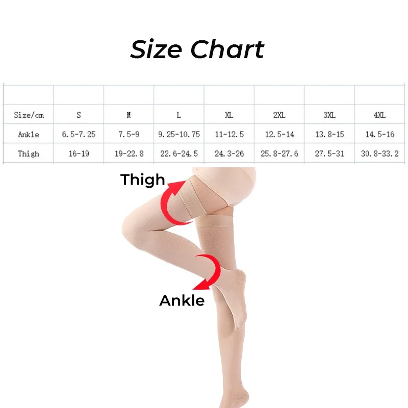 S-4XL Size Women's Men's 20-30 MmHg Medical-grade Thigh-high Compression Stockings with An Open-toe/Closed-toe/Footless Design