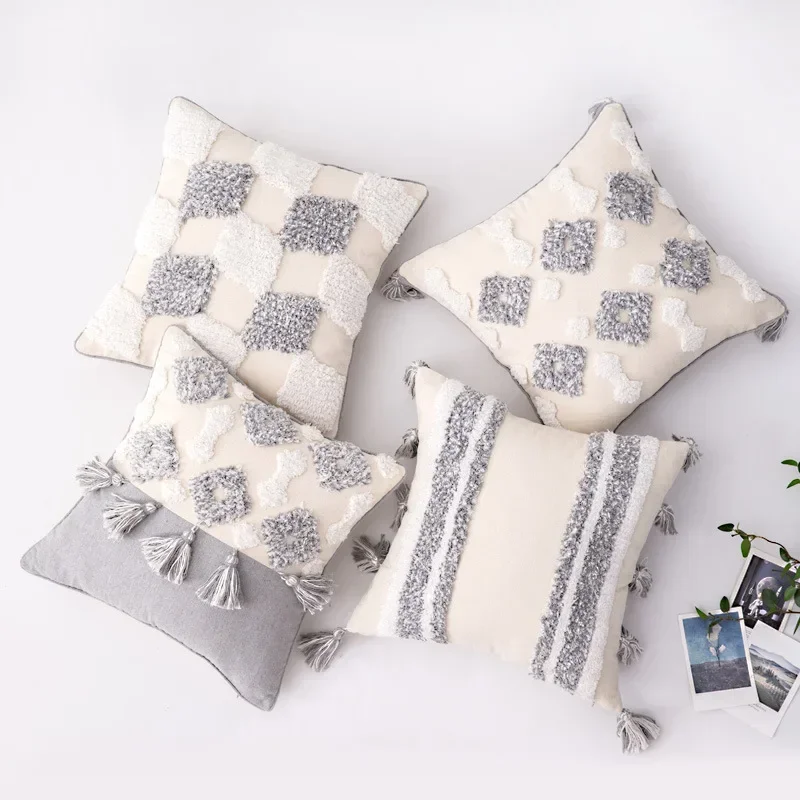 Home Decoration of Homestays, Ethnic Style Cushions, Bedside Insets, Moroccan Lace Tassel Tufted Pillows, Pillowcases