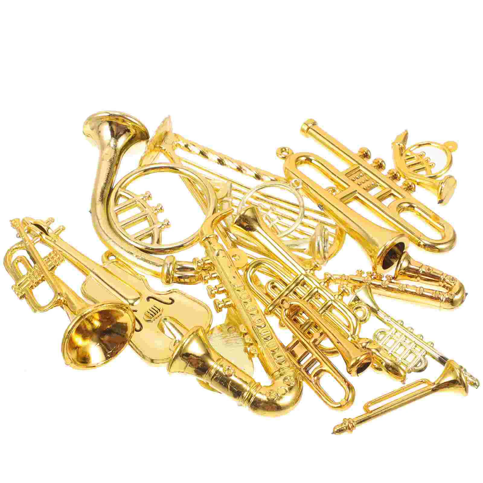 14 Pcs Small Trumpet Ornament Musical Instrument Pendant Xmas Decorations Mini Instruments For Clarinet Golden