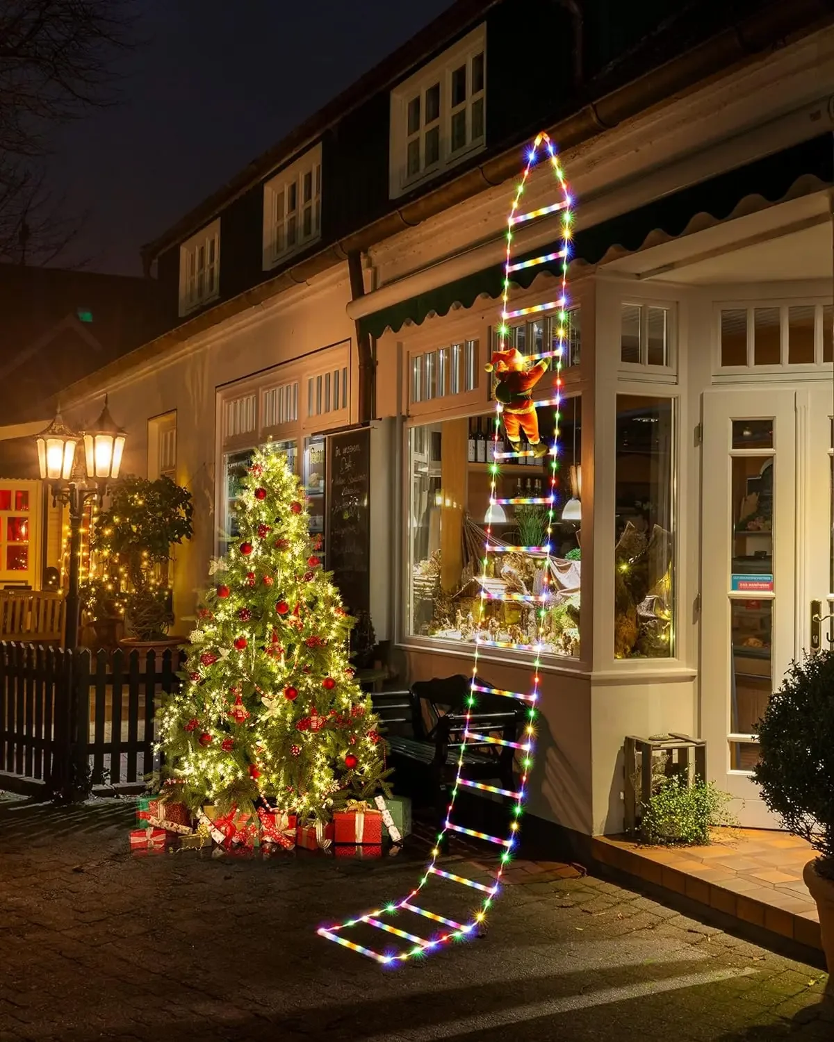 Christmas Decorations LED Ladder Lights with Climbing Santa Claus Indoor Lights Xmas Lights Tree for Holiday Window Xmas Decor