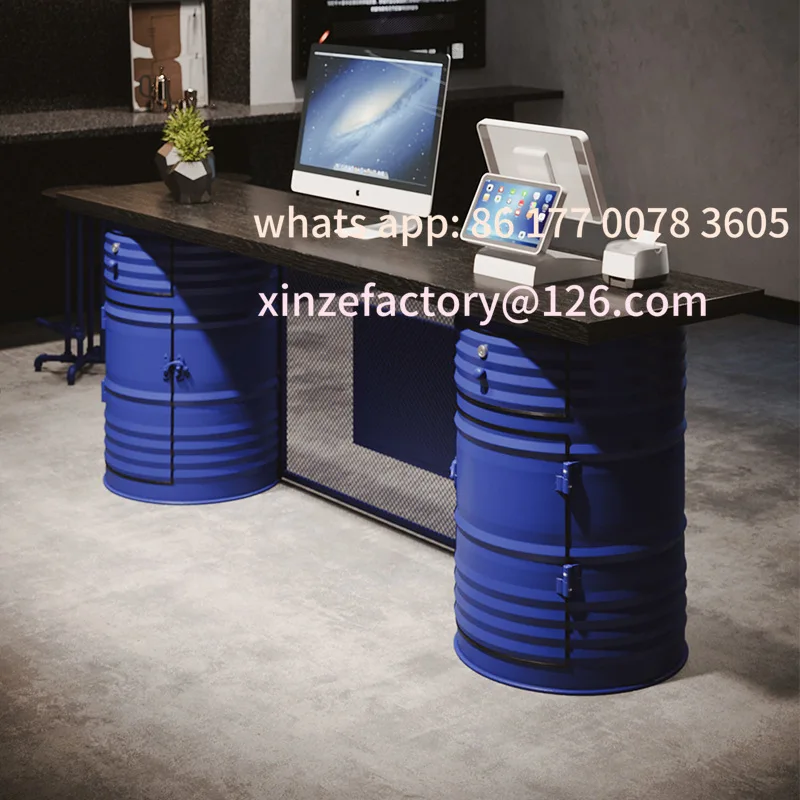 

Customizable loft retro desk solid wood computer desk oil drum industrial style simple modern wrought iron