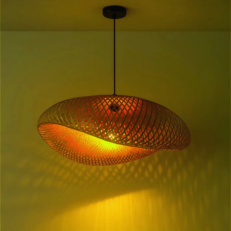 

Bamboo Hand Weaving Pendant Light 40cm Lamp Kitchen Suspension Home Bamboo Hanging Lampshade Dining Living Room Indoor Fixtures