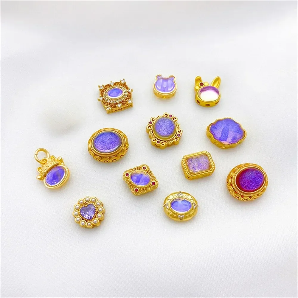 Ancient Gold Colorful Imitation Moonstone Bead Separation Transfer Bead DIY Bracelet Necklace Jewelry Material Accessories