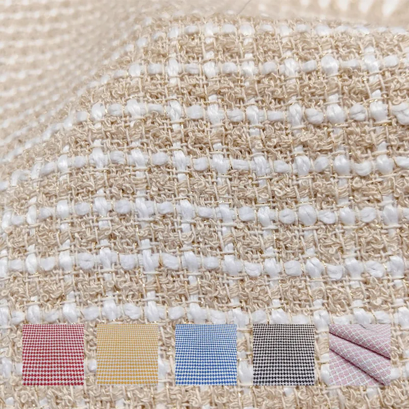 

Camel and White Lattice Yarn-Dyed Braide Tweed Fabric For Autumn Jacket Dress Suit Coat DIY Cloth Sewing Material