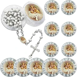Baptism White Scented Rosary Favor - 12Pcs Baby Baptism Rosaries with individual Gift Box