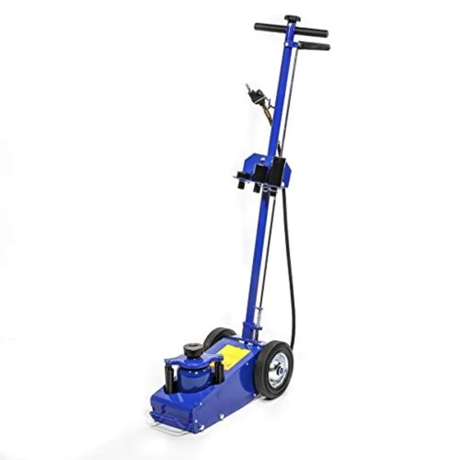 

Hydraulic floor jack for automotive repair, steel construction, blue color, 22-ton capacity with air operation, axle bottle des
