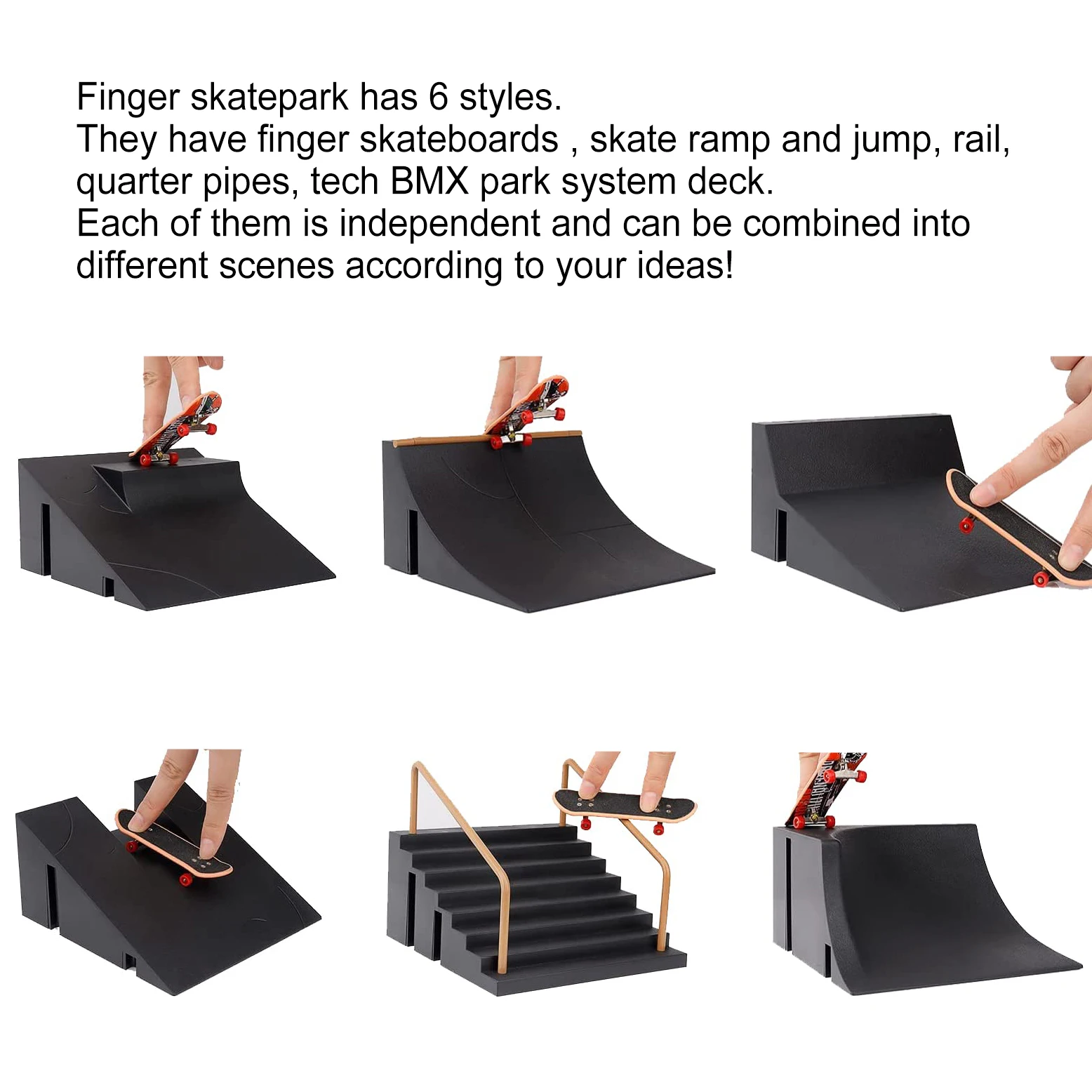 DIY Finger Skatepark Kit Mini Finger Skateboard Park Deck Ramp لمنصة الممارسة التقنية مع مجموعة الملابس