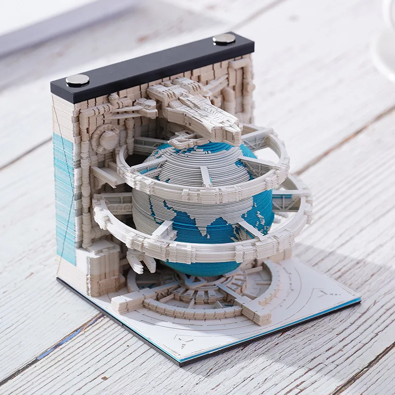 3D Memo Pad Time Piece Calendar Desk Calendar DIY Notes Notepad Paper Carving Art Earth DIY Creative Gift for Desk Decorations