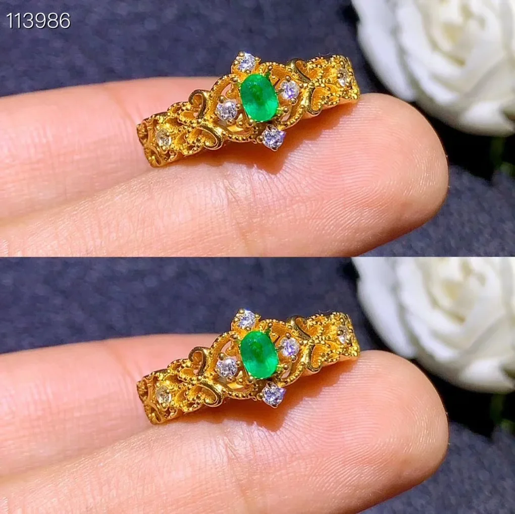 Hotsale Emerald Ring for Daily Wear 3mm*4mm Natural Emerald Silver Ring Vintage 925 Silver Emerald Jewelry