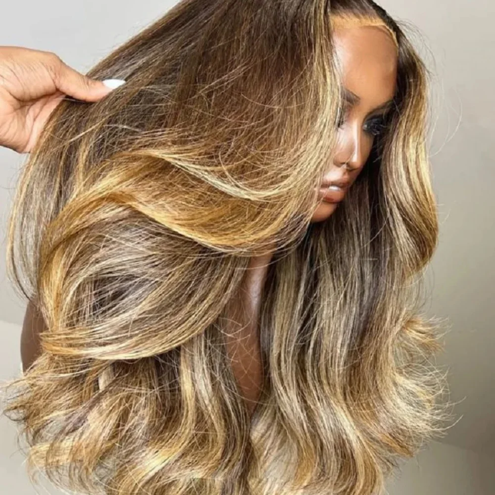 Highlight Blonde Glueless Fashion Soft Natural 18inch Bob Straight 180 Density Deep HD lace front wig for women Heat Resistant